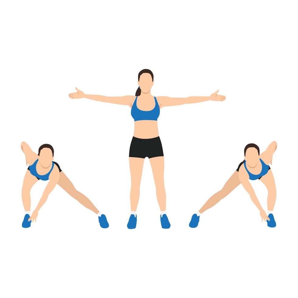 Woman doing Alternating side lunge touch exercise. Flat vector illustration isolated on white background