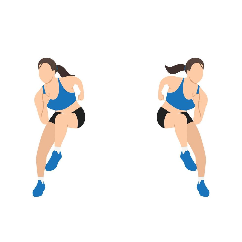 Woman doing heisman Shuffle side to side ice skater jumps exercise. vector