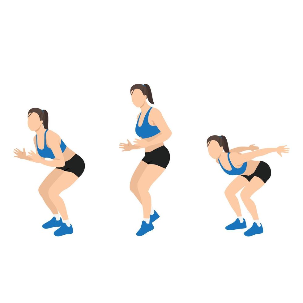 Woman doing Forward jump shuffle back exercise. vector