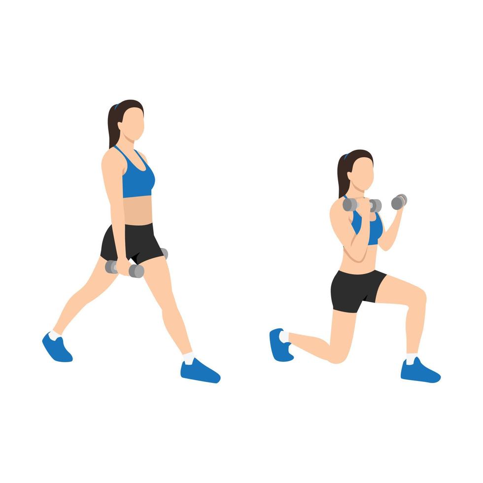 Woman doing Split squat curl exercise. vector