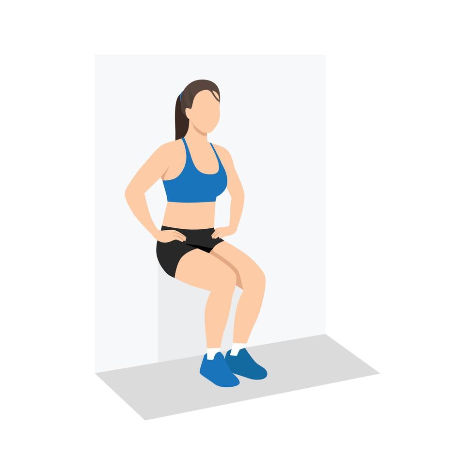 Woman doing wall sit exercise. vector