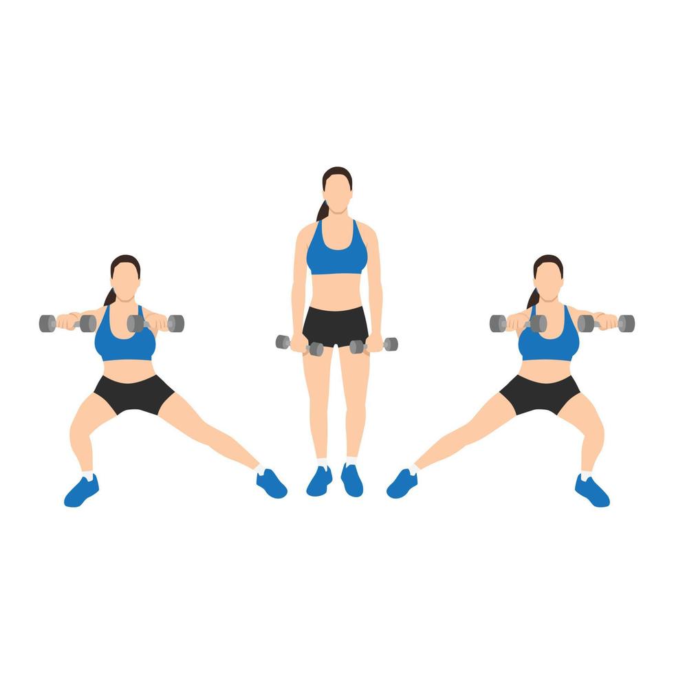 Woman doing Side lunge front raise exercise. vector