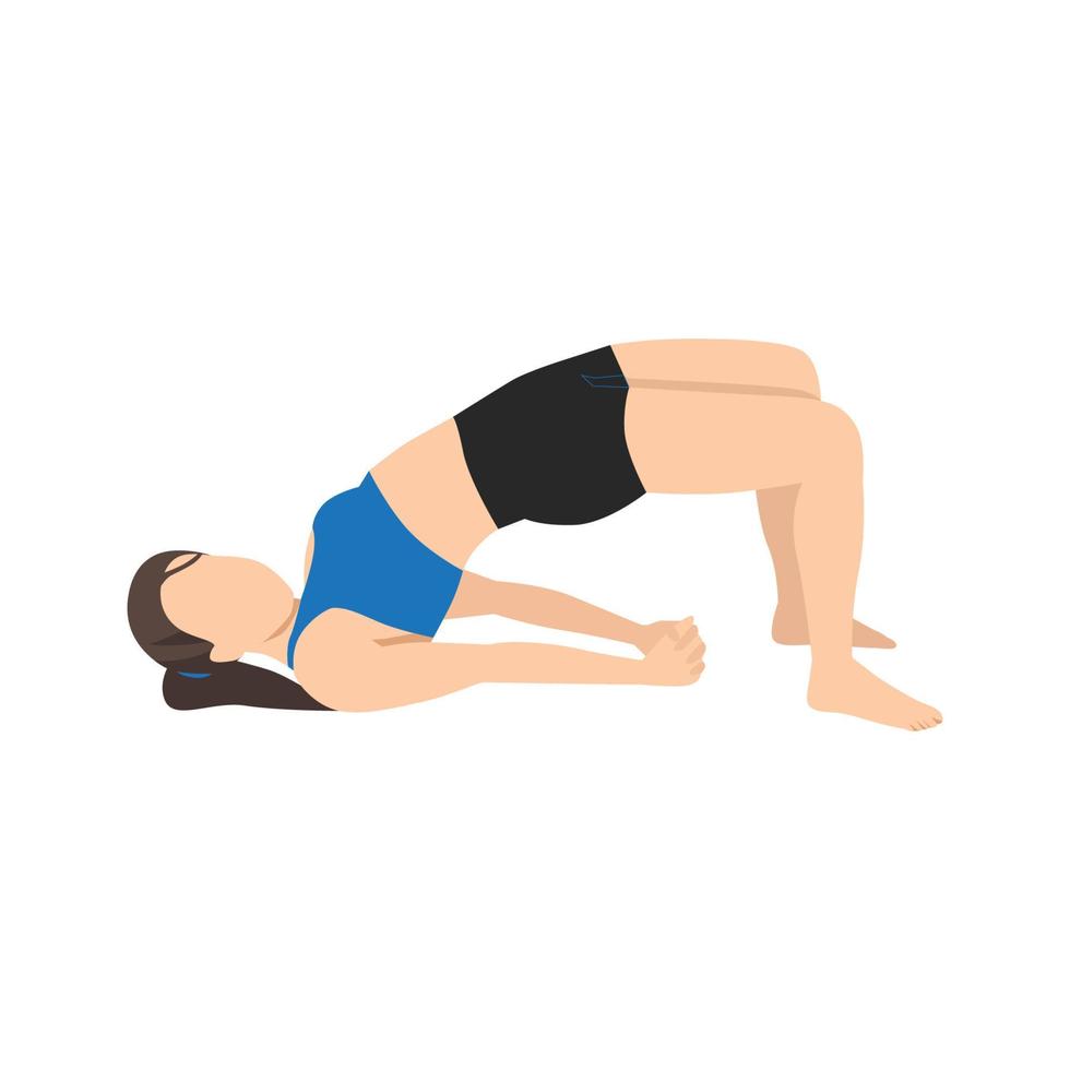 mujer haciendo yoga setu bandha sarvangasana chakrasana. pose de yoga del puente. salud física vector