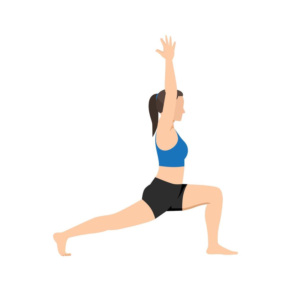 Woman doing Crescent Lunge pose or Anjaneyasana exercise. vector