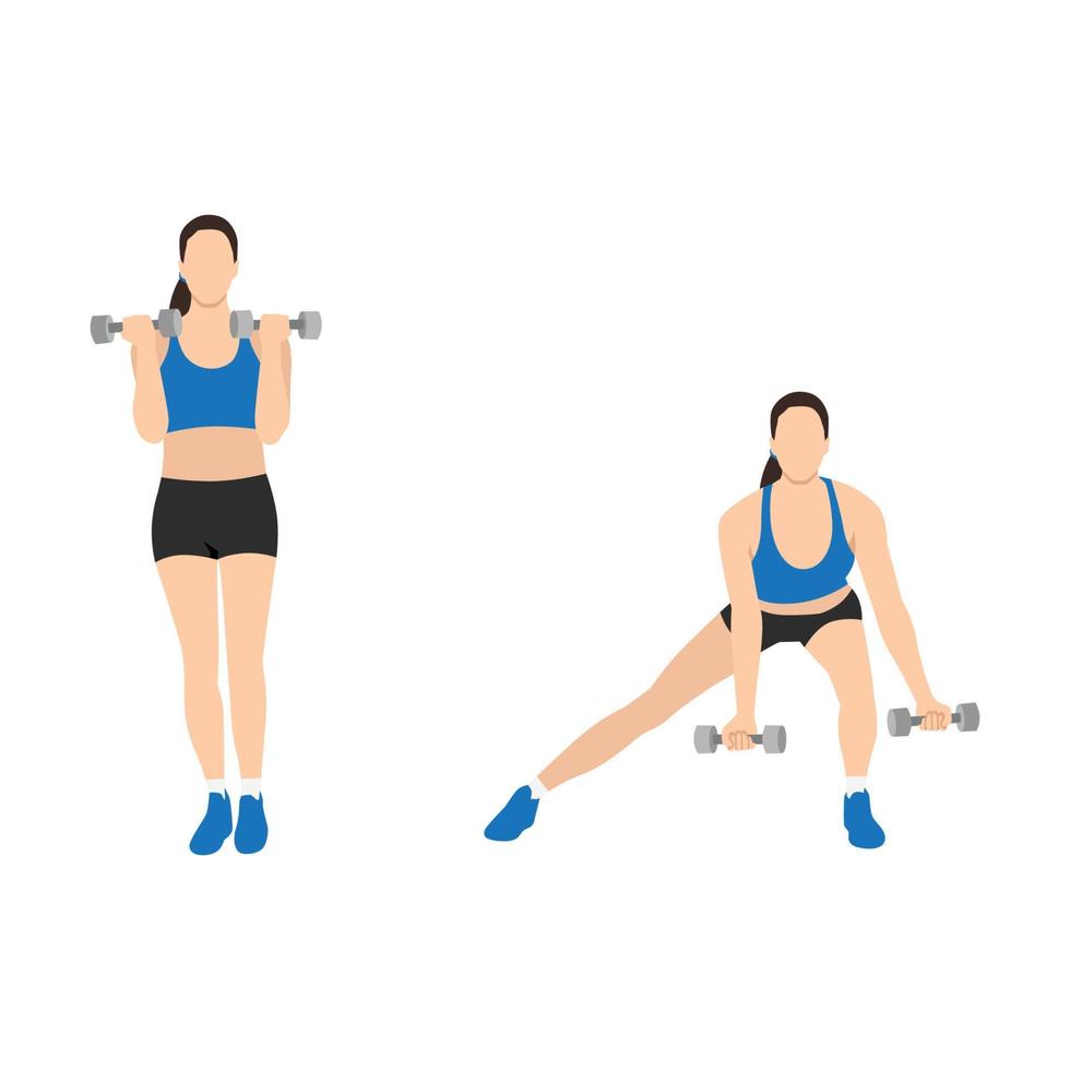 Woman doing Side lunge curl exercise vector