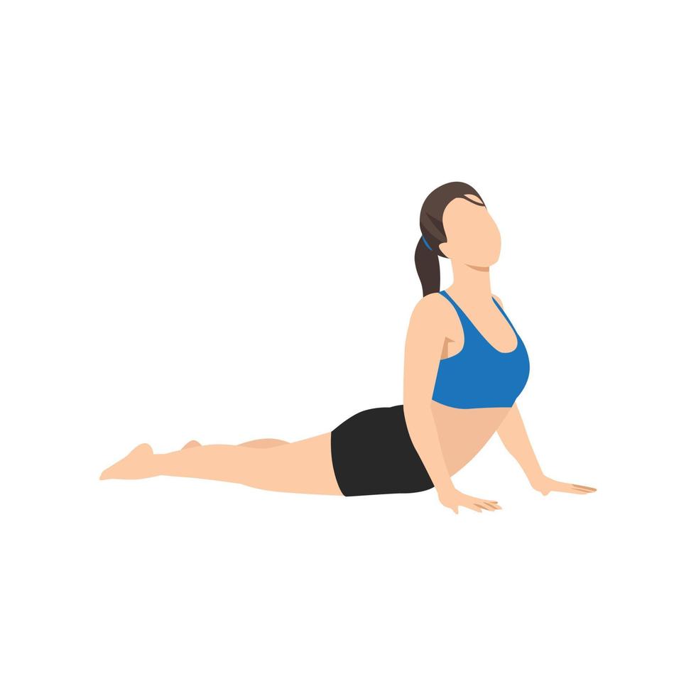 mujer haciendo pose de cobra o ejercicio bhujangasana. vector