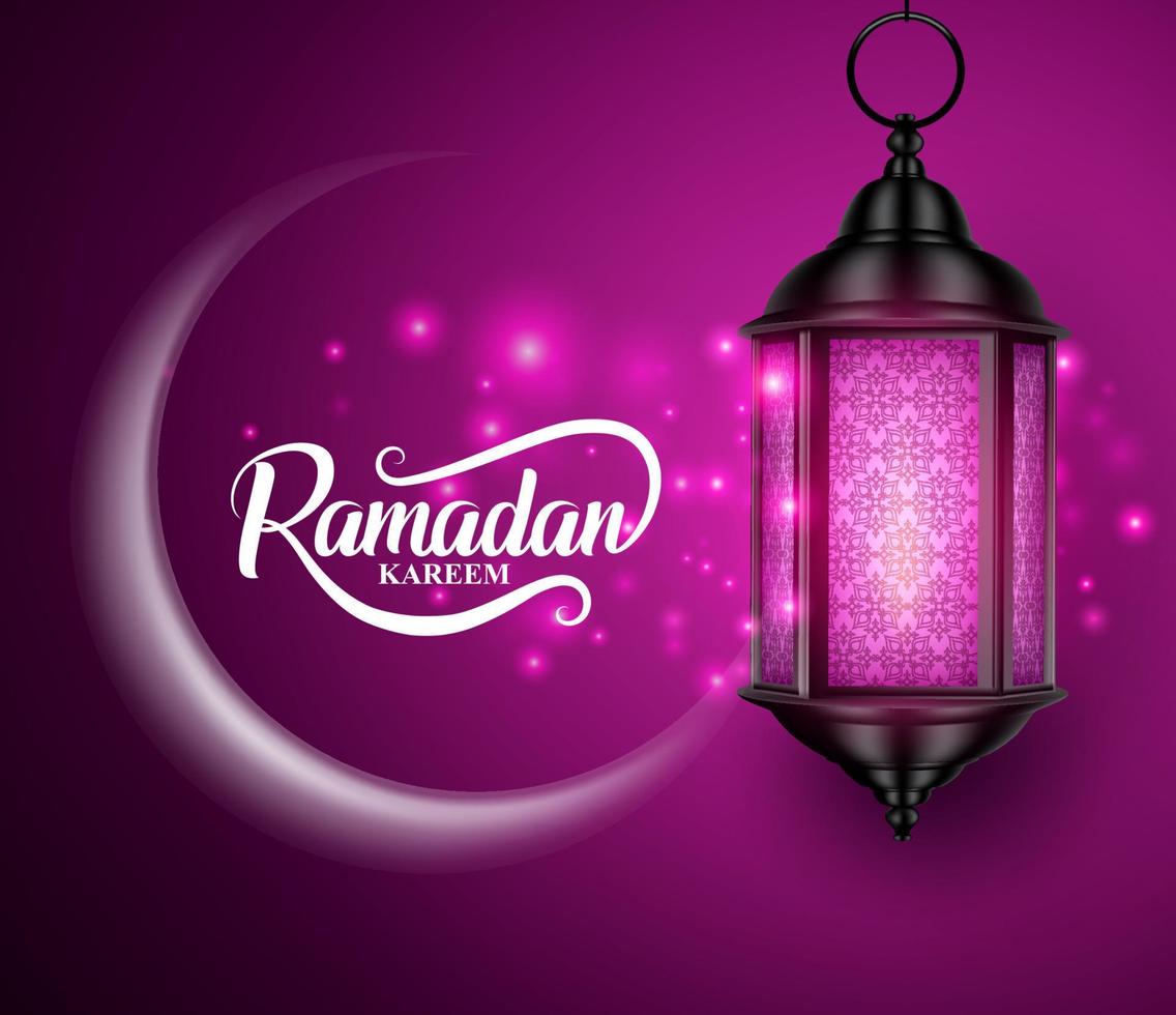 Ramadan kareem arabic calligraphy background. Fanous or lantern hanging in ramadan kareem arabic text vector