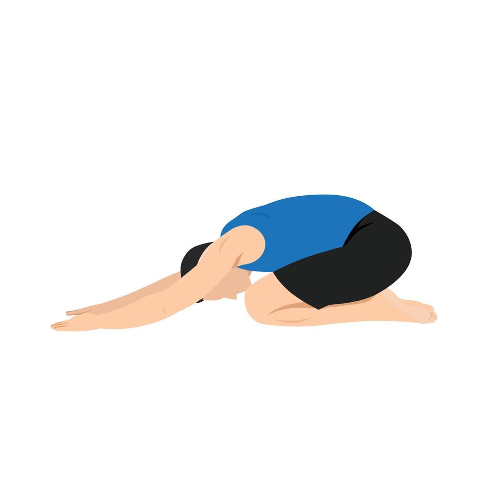 Man doing Child's pose stretch exercise. vector