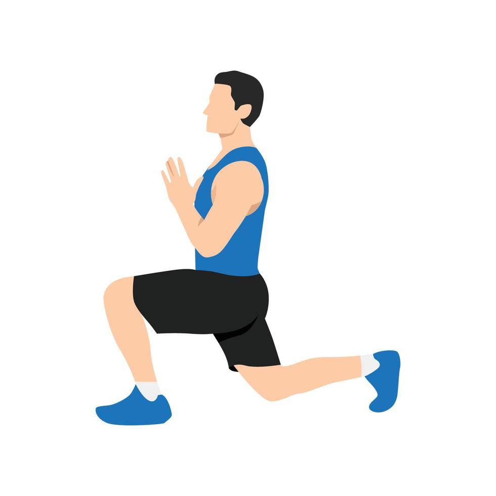 Man doing Anjaneyasana or low lunge yoga pose,vector illustration in trendy style vector