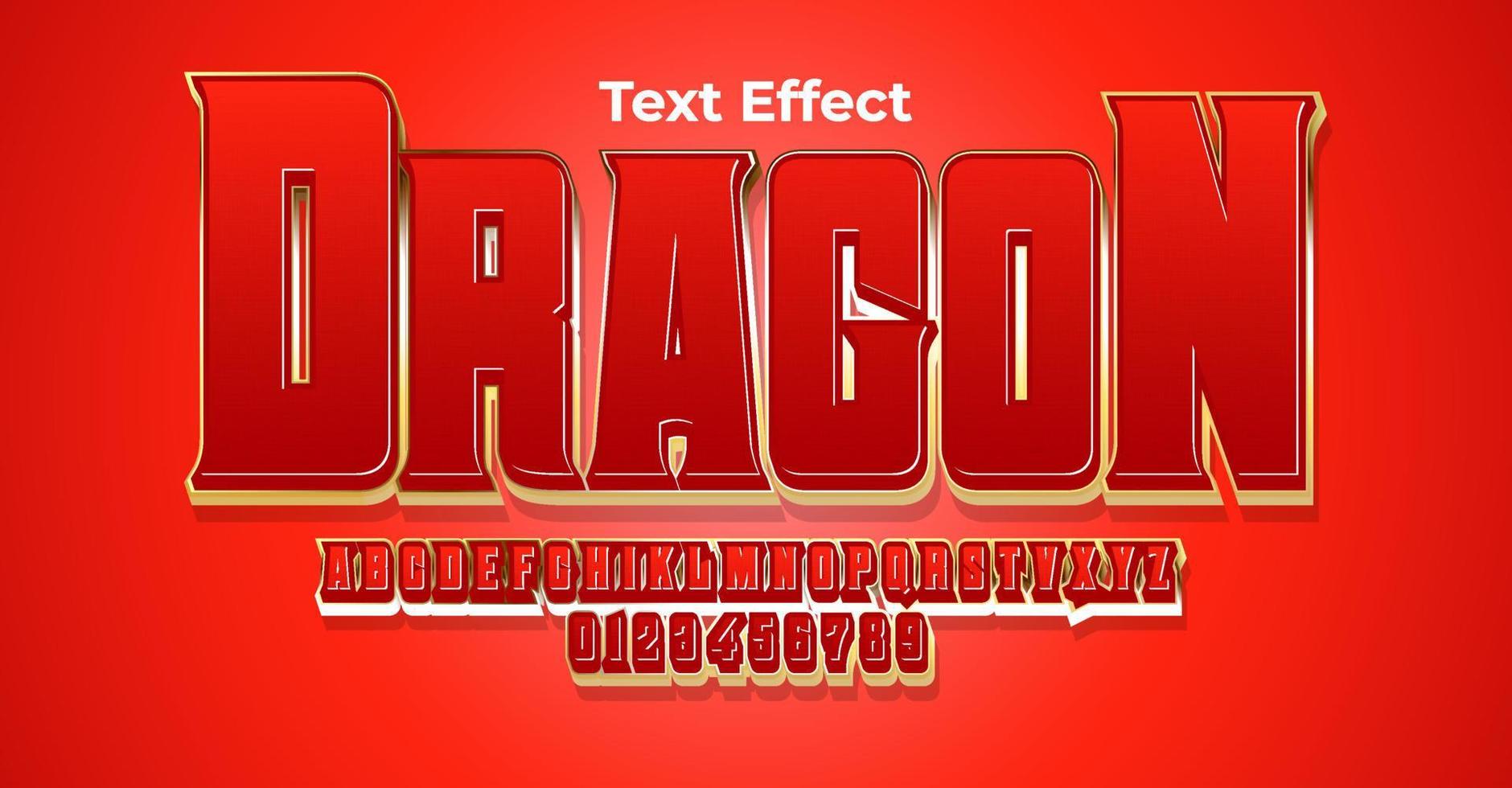 dragón de efecto de texto con color oro rojo vector