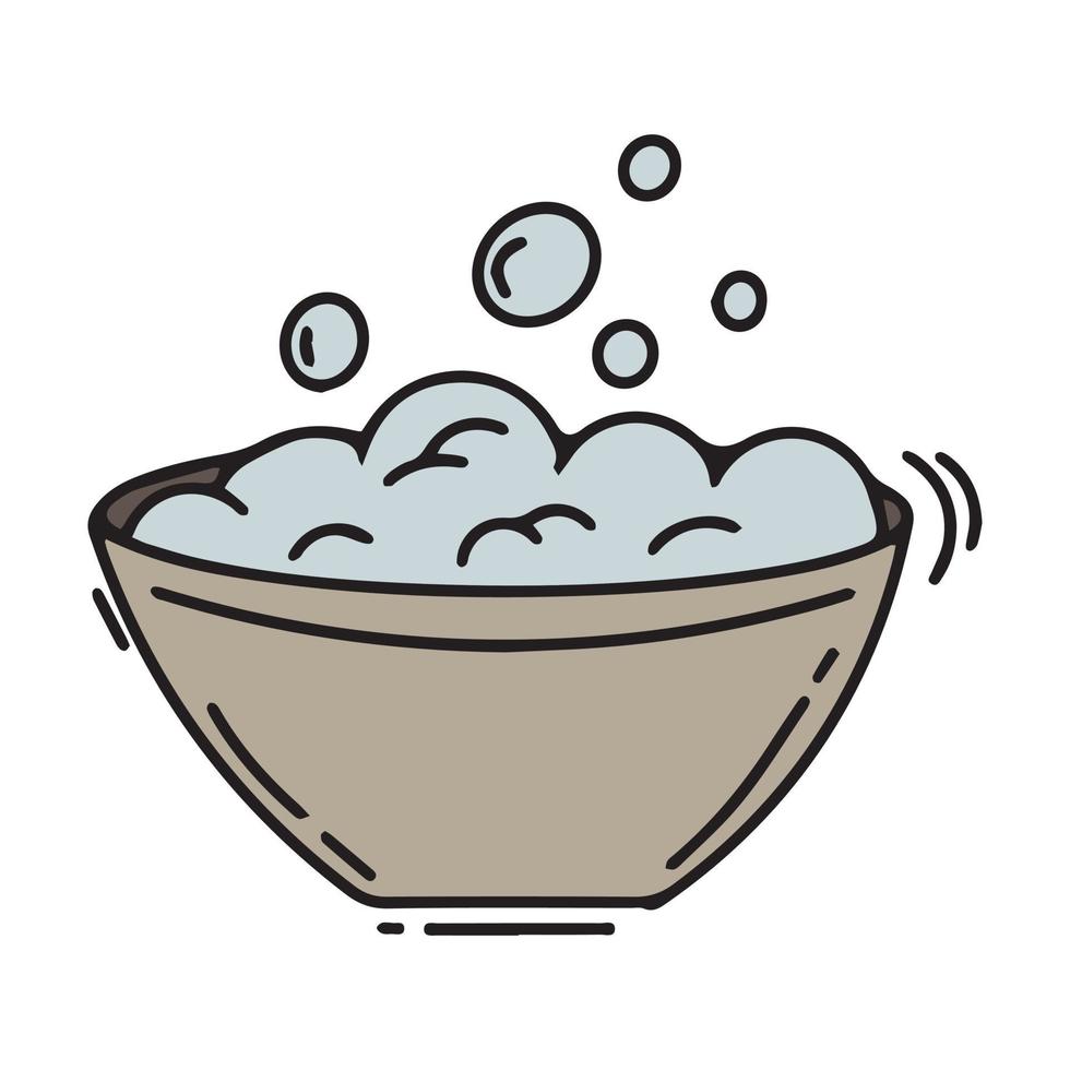 A bowl with foam for washing dishes and washing doodle, great design for any purpose. white color. Isolated vector illustration. Background drawing by hand. Vector illustration design.