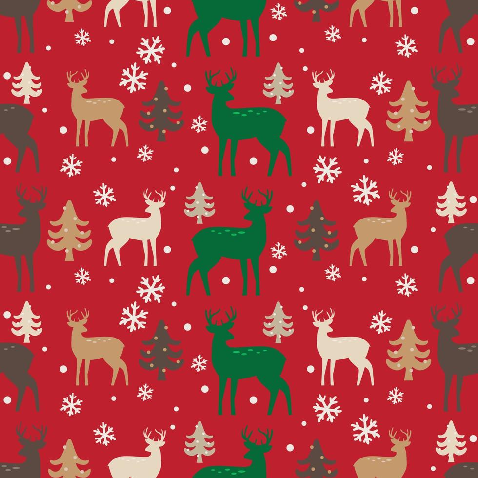 lindo ciervo de patrones sin fisuras en el diseño del patrón de navidad. patrón arte ciervos y pinos para papel tapiz vector