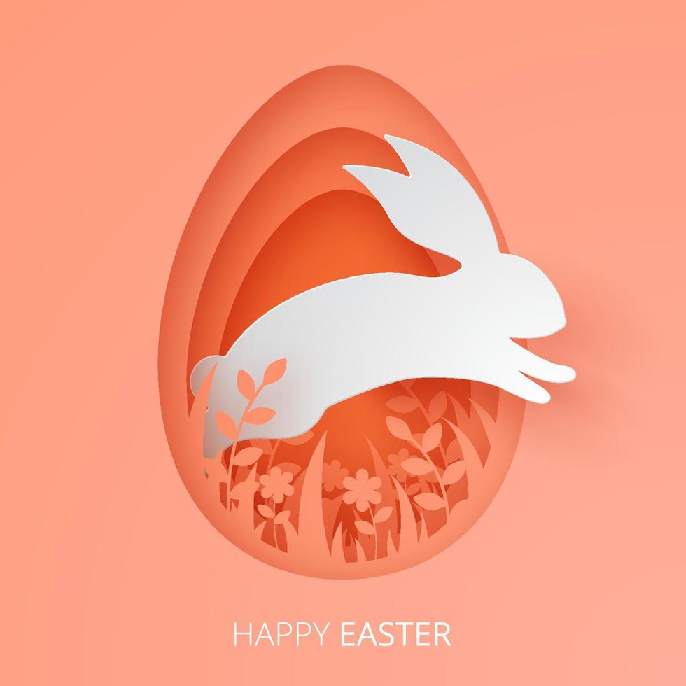 Happy easter paper cut greeting card. Vector illustration.