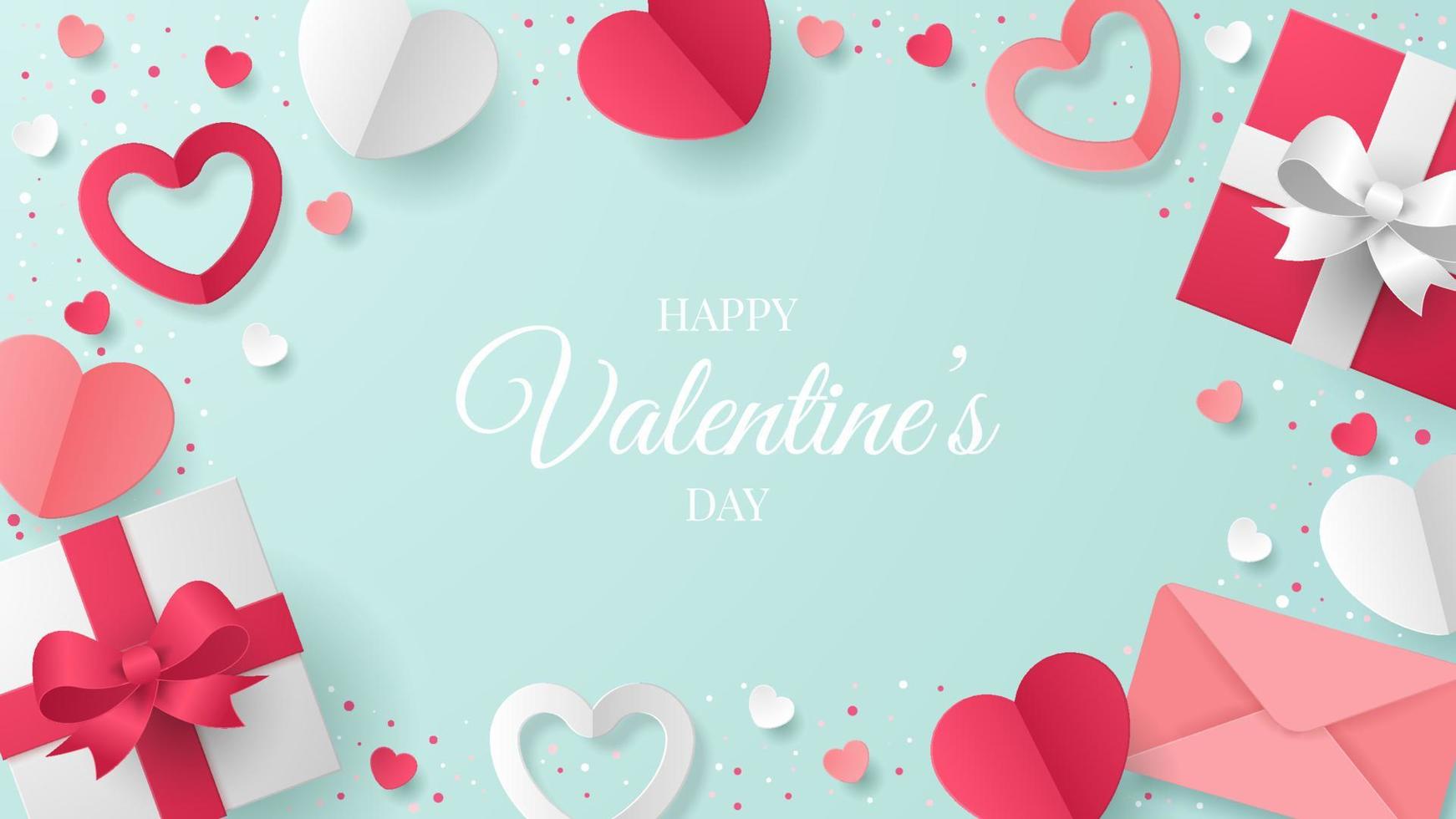 Valentine's day background with paper art style. Vector illustration.