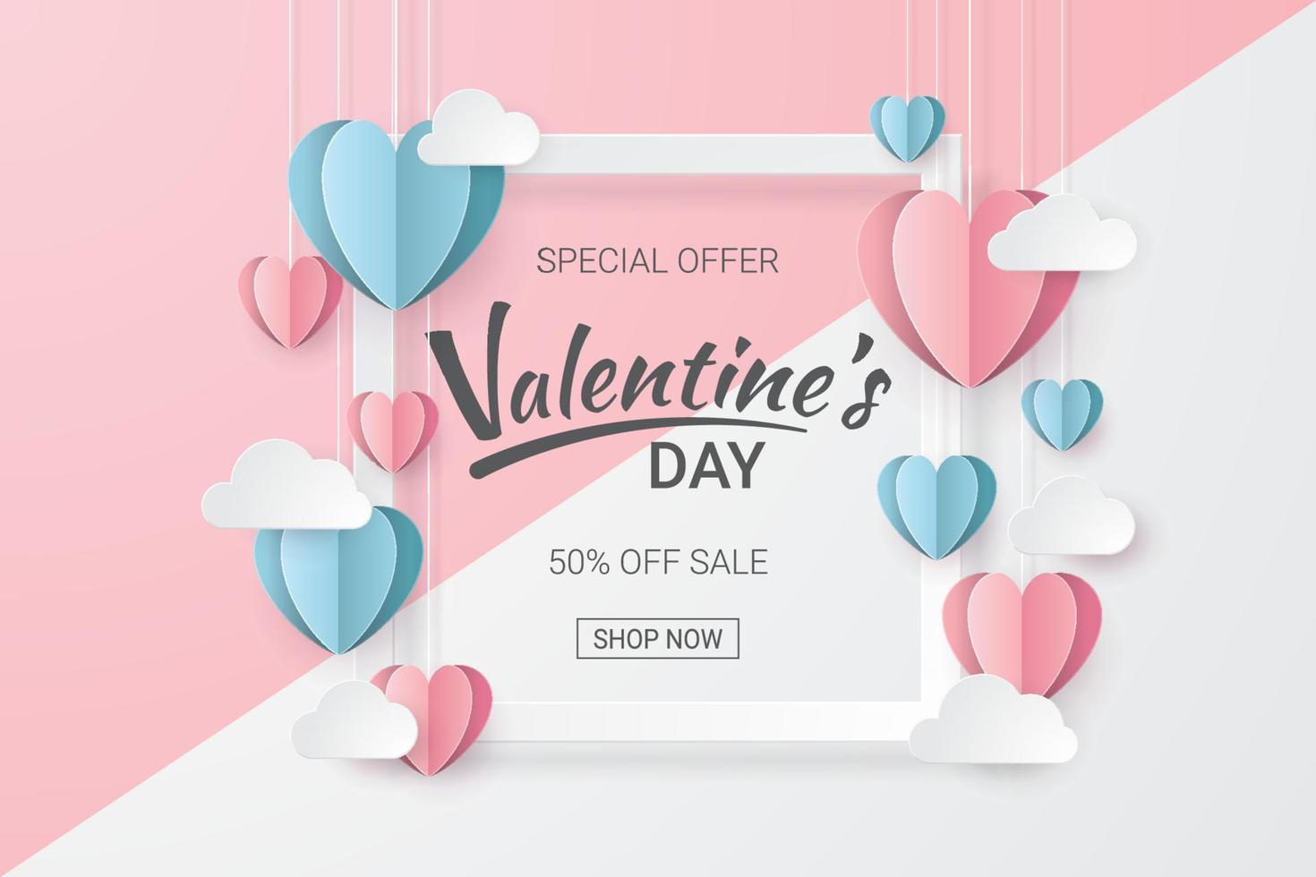 Valentine's Day greeting card. Paper cut style. Vector illustration