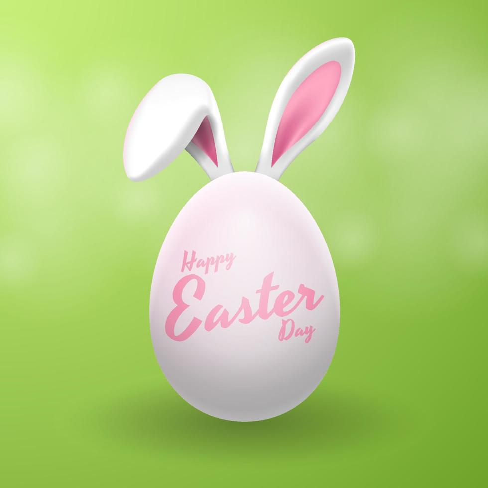 Happy Easter with realistic eggs and rabbit ears. Vector illustration
