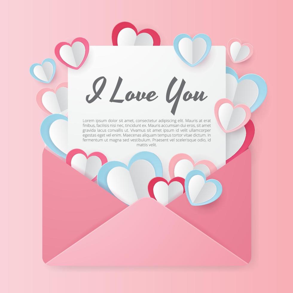 Valentine's Day greeting card. Paper cut style. Vector illustration