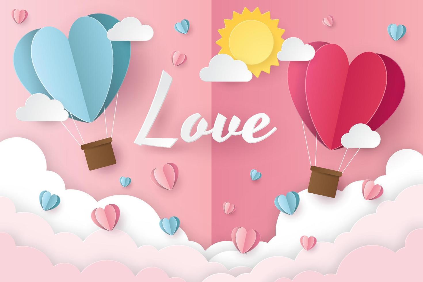 Valentine's Day greeting card. Paper cut style. Vector illustration