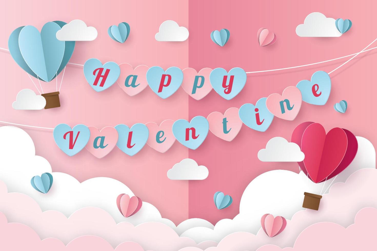 Valentine's Day greeting card. Paper cut style. Vector illustration