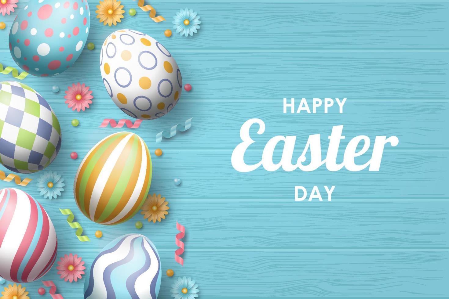 Happy Easter background with realistic painted eggs. Vector ...