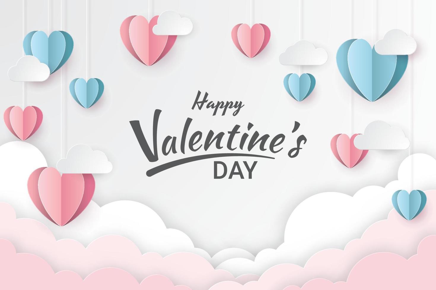 Valentine's Day greeting card. Paper cut style. Vector illustration