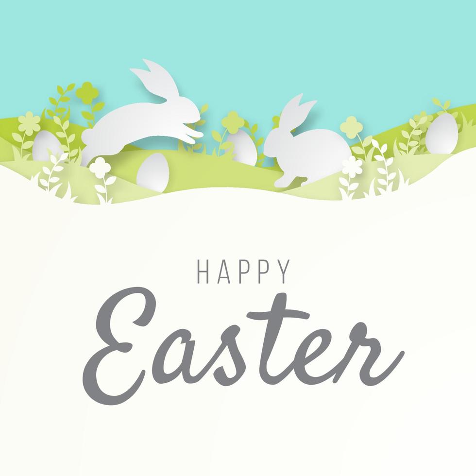 Happy easter paper cut greeting card. Vector illustration.