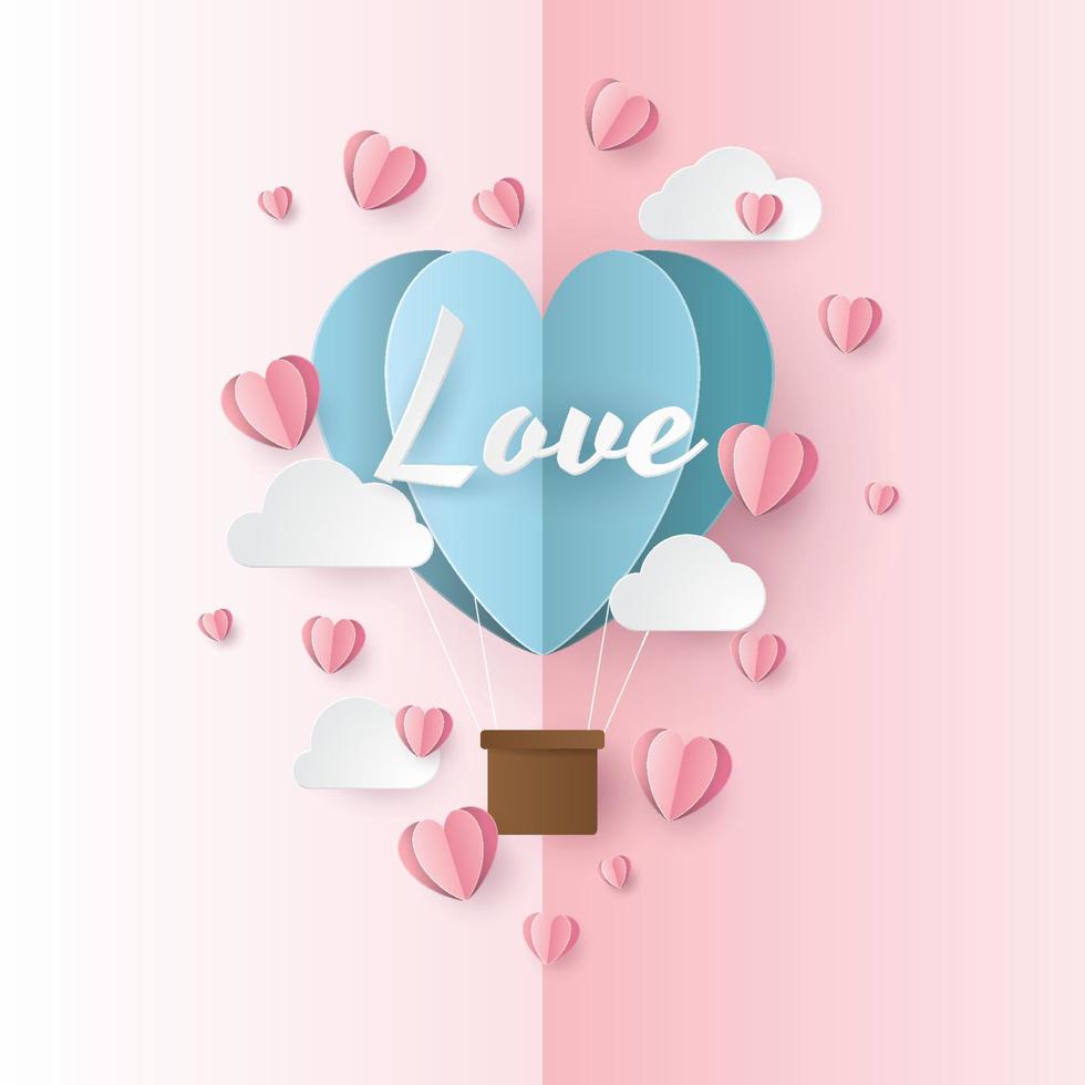Valentine's Day greeting card. Paper cut style. Vector illustration