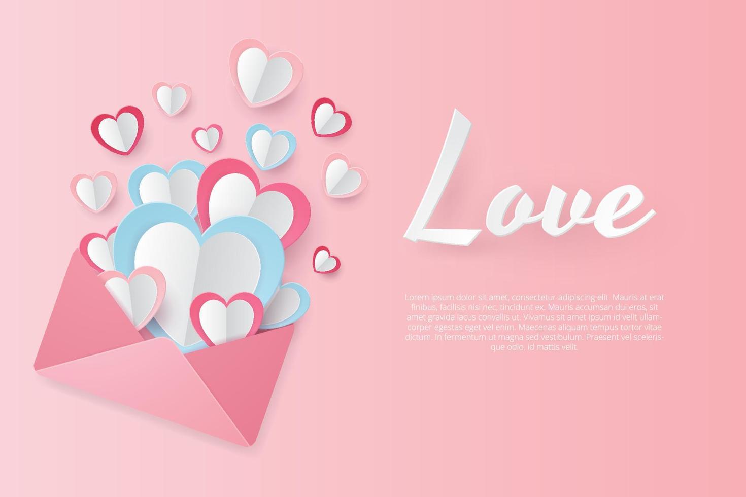 Valentine's Day greeting card. Paper cut style. Vector illustration