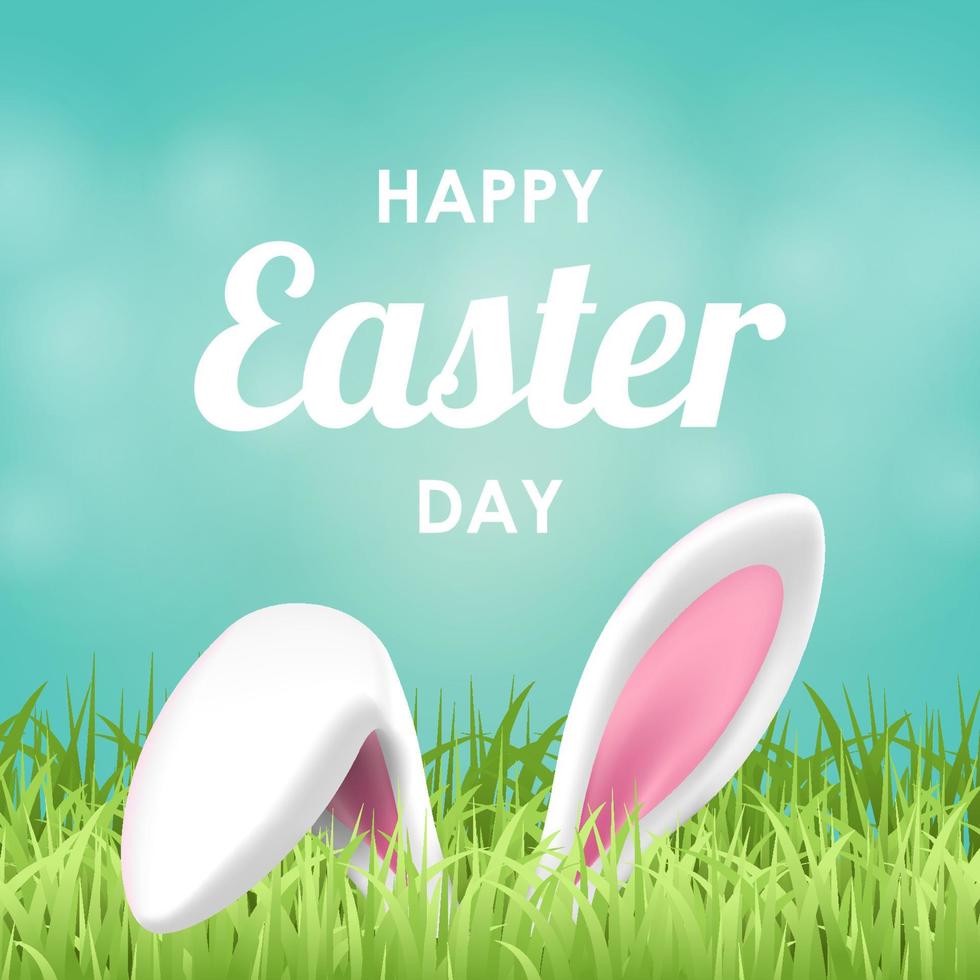 Happy Easter background with grass and rabbit ears. Vector illustration