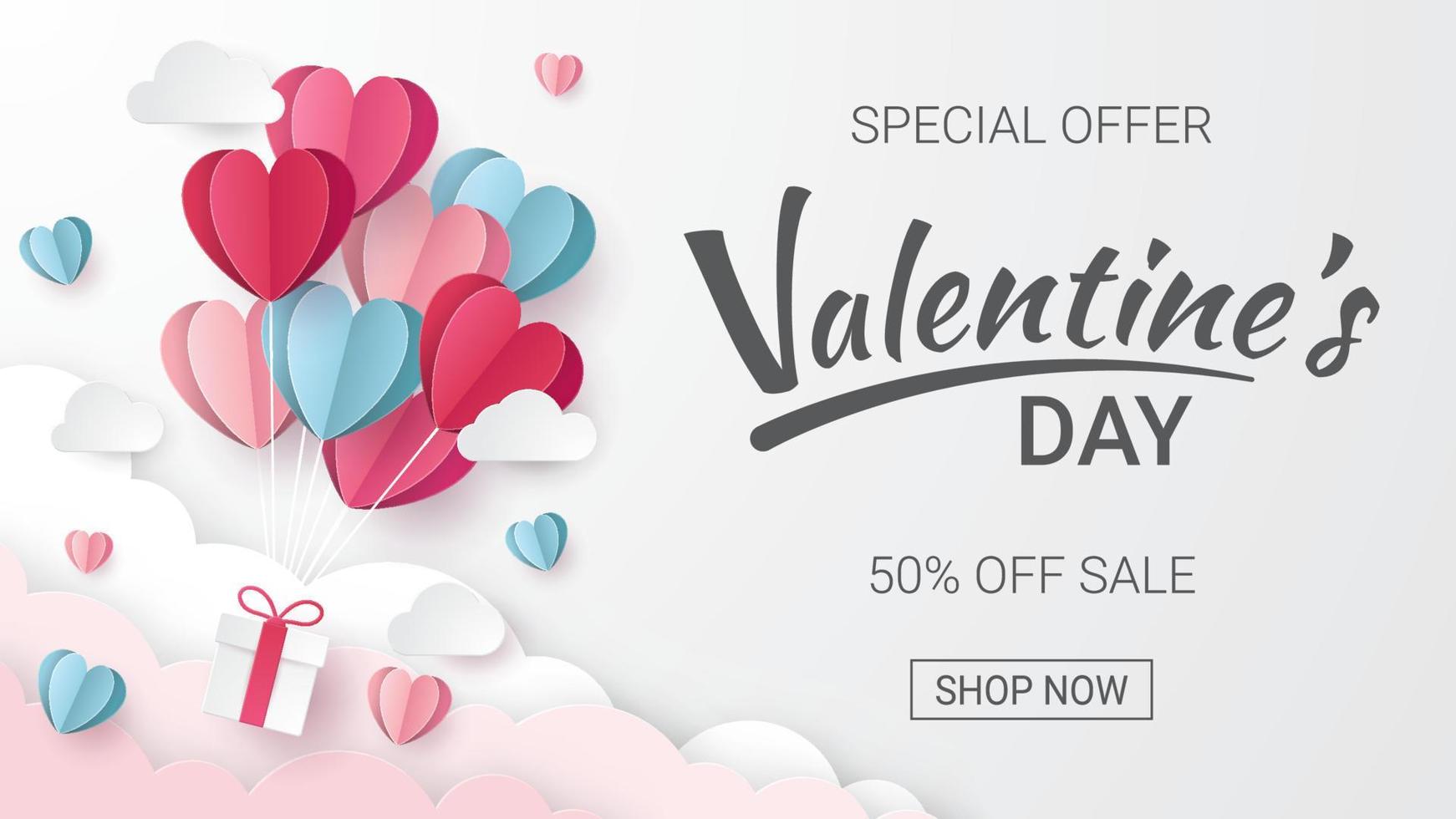 Valentine's Day sale banner. Paper cut style. Vector illustration