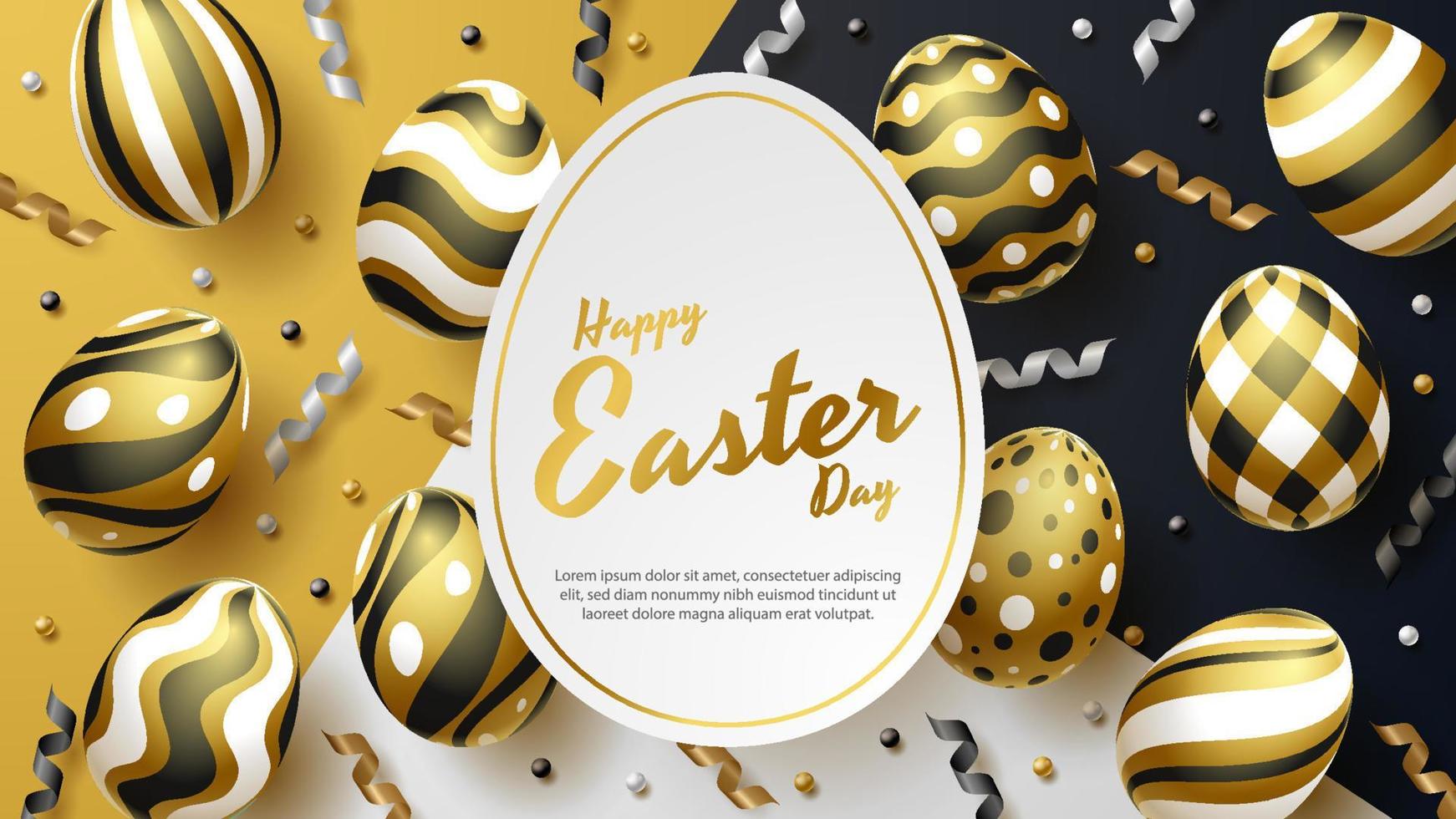 Happy Easter background with realistic golden eggs. Vector illustration