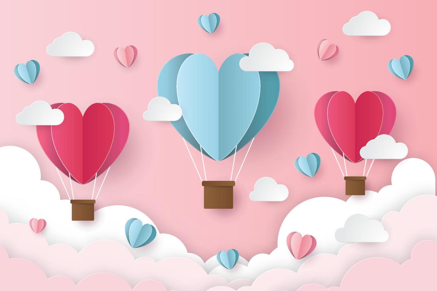 Valentine's Day greeting card. Paper cut style. Vector illustration
