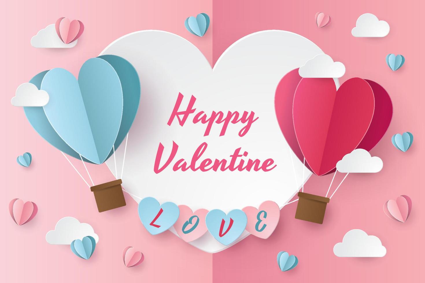 Valentine's Day greeting card. Paper cut style. Vector illustration