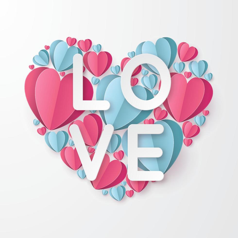 Valentine's Day greeting card. Paper cut style. Vector illustration
