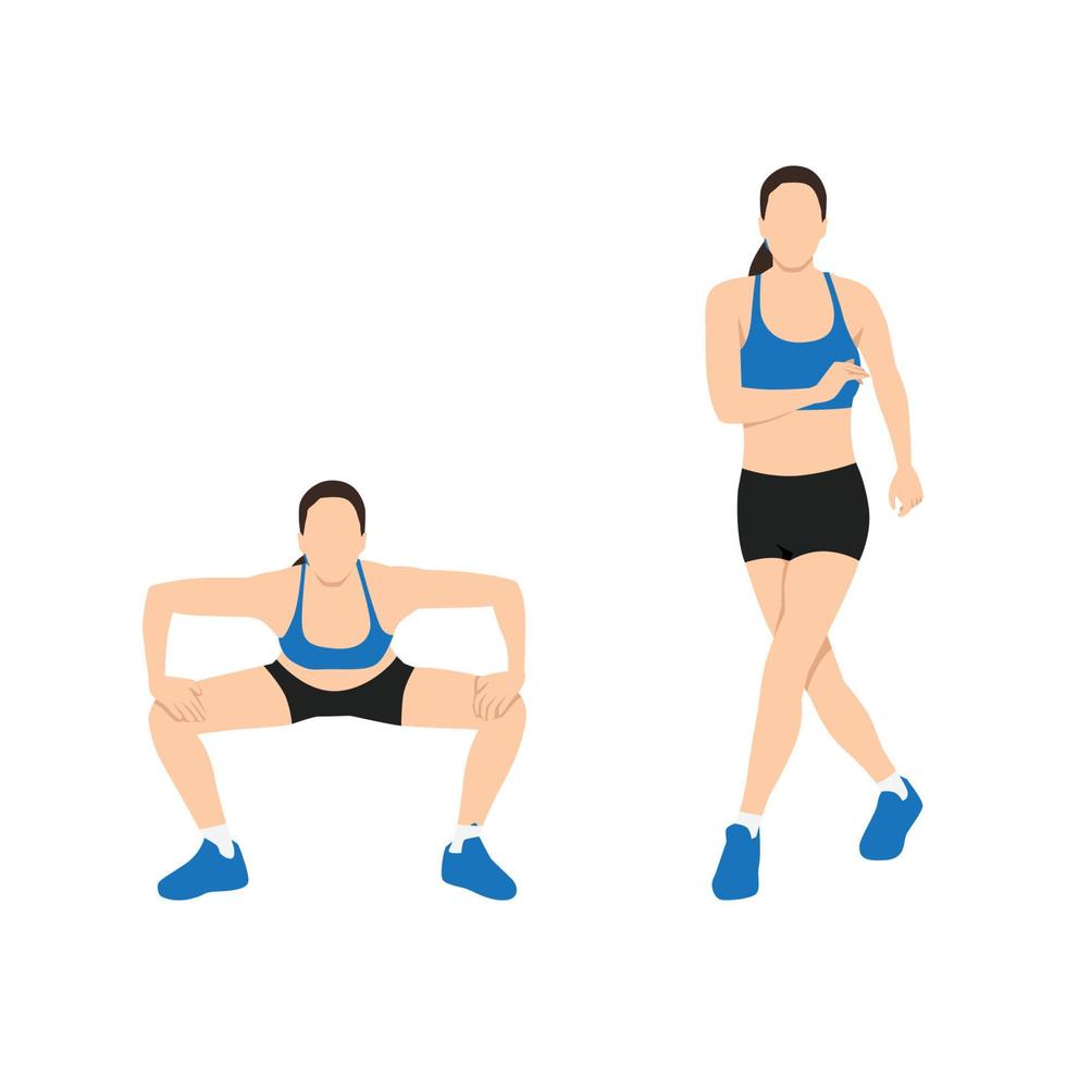 Woman doing Gate swings exercise. Flat vector illustration isolated on white background