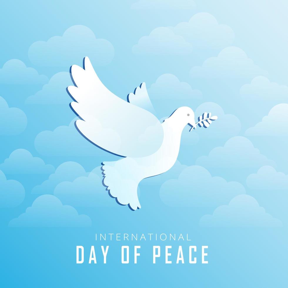 fondo del día internacional de la paz con paloma y nube. vector