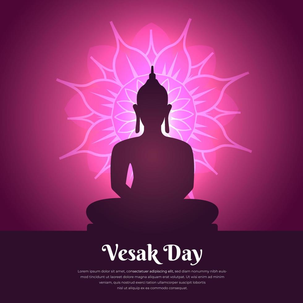 Purple Lord Buddha Vesak greetings background or purple celebration Vesak day with buddha and mandala vector