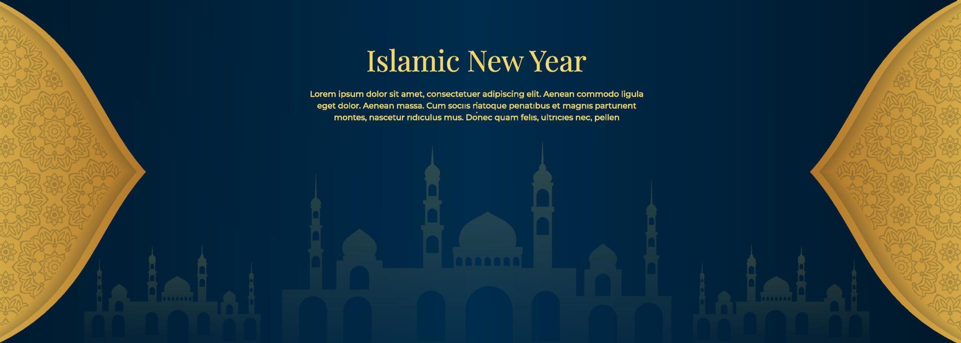 Elegant islamic new year design banner. Islamic new year background suitable for banner, backdrop, social media. Muharram islamic new year vector