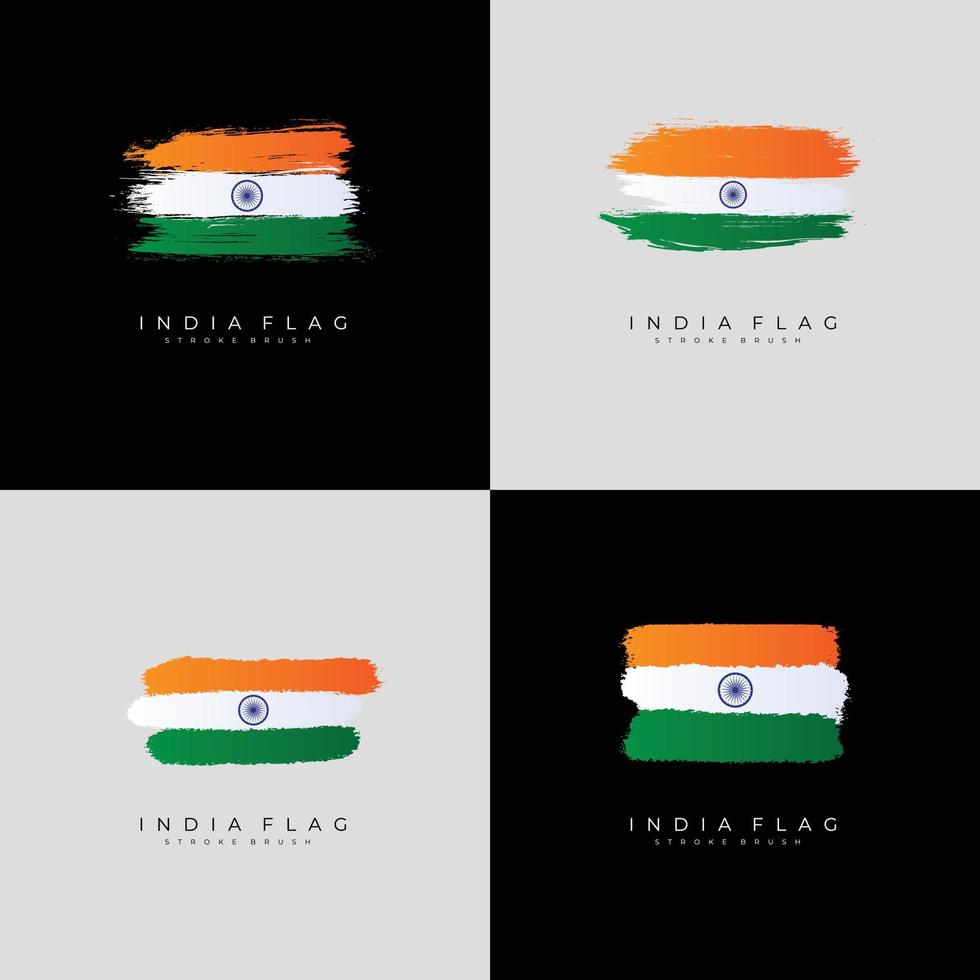 Collection India Flag with brush stroke. Vector Illustration