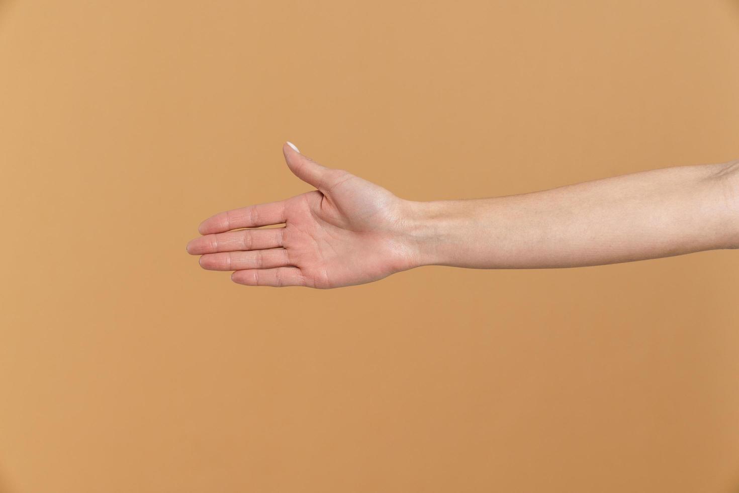 Woman extending her hand for a handshake photo