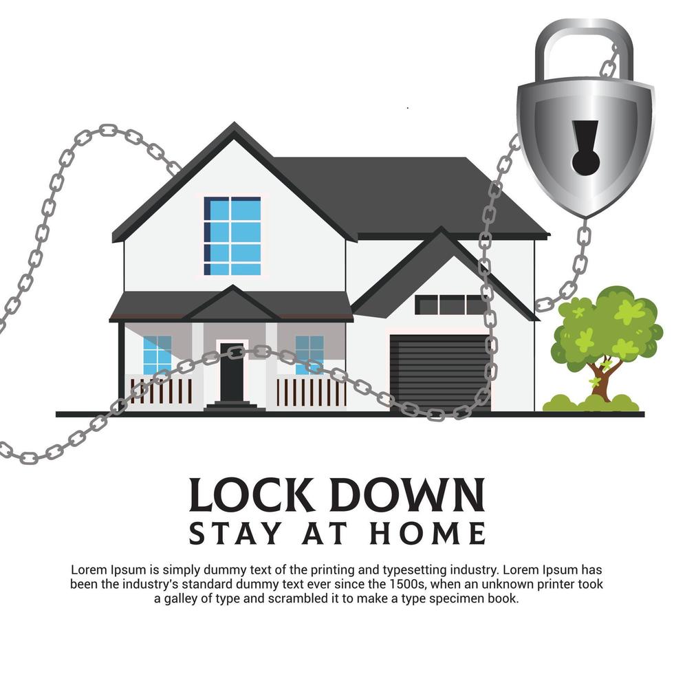 Lock Down are Coronavirus illustration concept with, chain, house, and padlock. Coronavirus 2019-ncov background tamplate vector