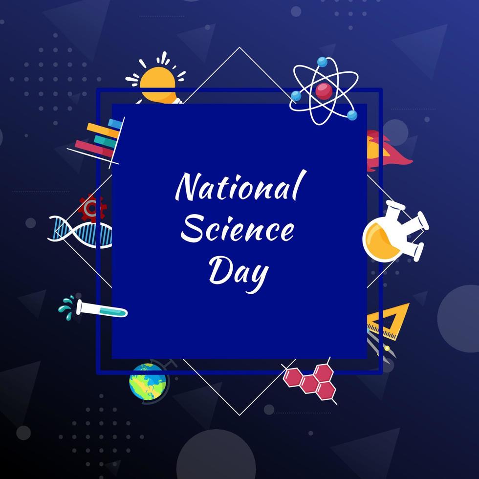 diseño del día nacional de la ciencia. con todos los elementos e iconos de la ciencia. ilustración de vector de fondo de día de ciencia