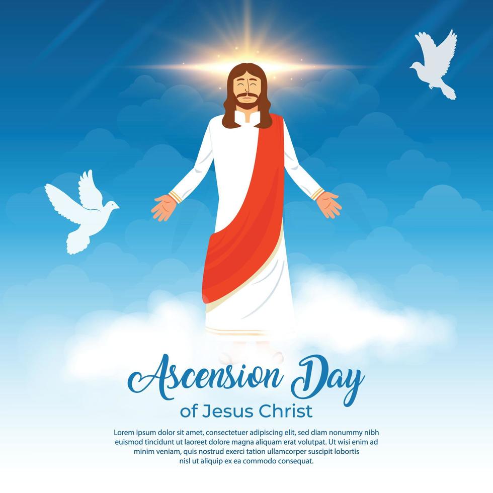 feliz día de la ascensión de jesucristo con paloma, nube y cielo azul vector