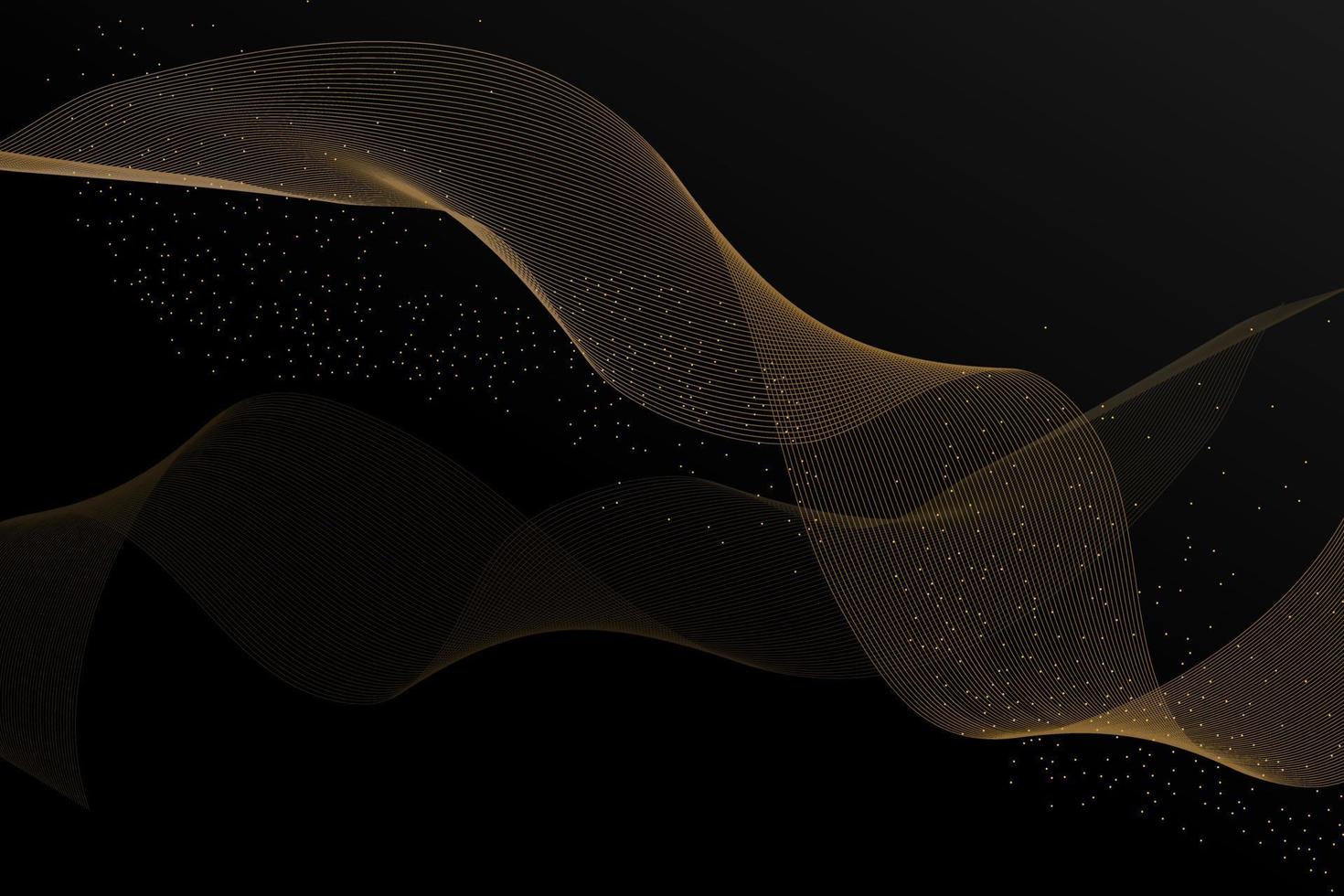 Black background with golden wave and golden particles vector