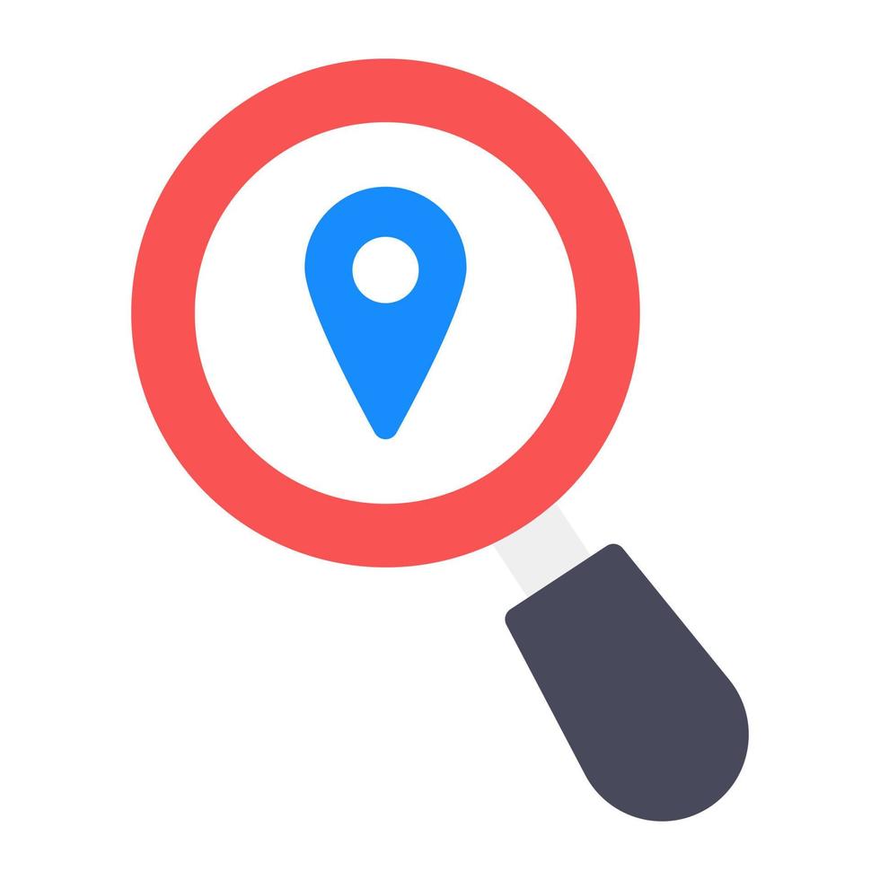 Magnifier on a location pin, editable flat vector of search location
