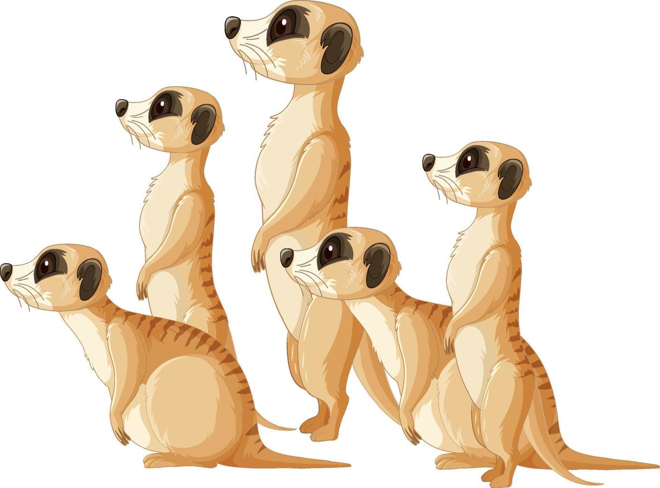 vista lateral del grupo de suricatas en estilo de dibujos animados vector