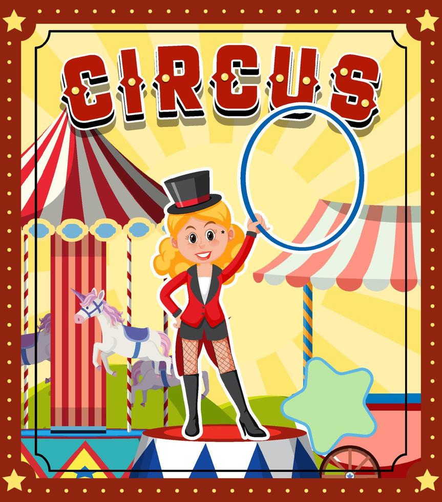 Diseño de banner de circo con niña maga. vector