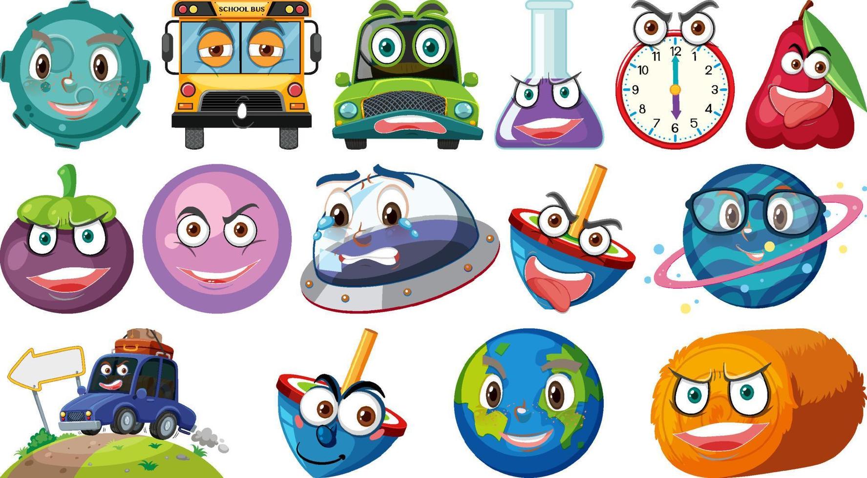 Set of different toy objects with faces vector