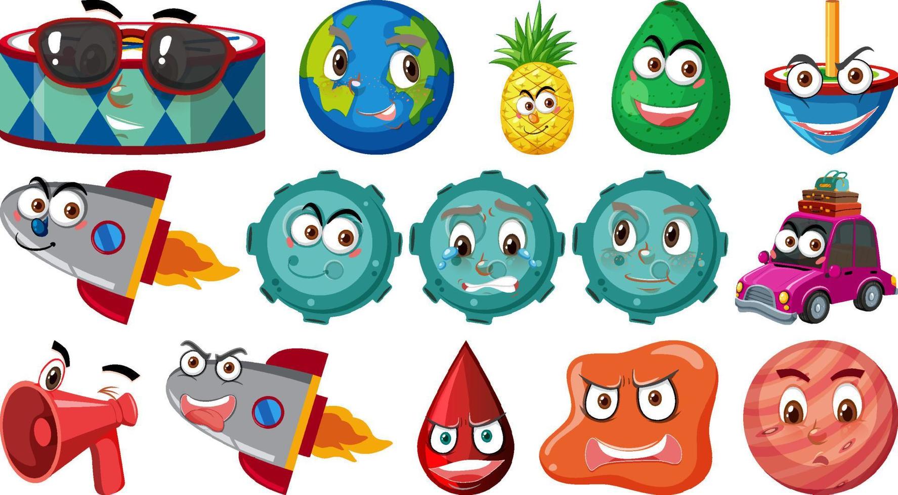 Set of different toy objects with faces vector