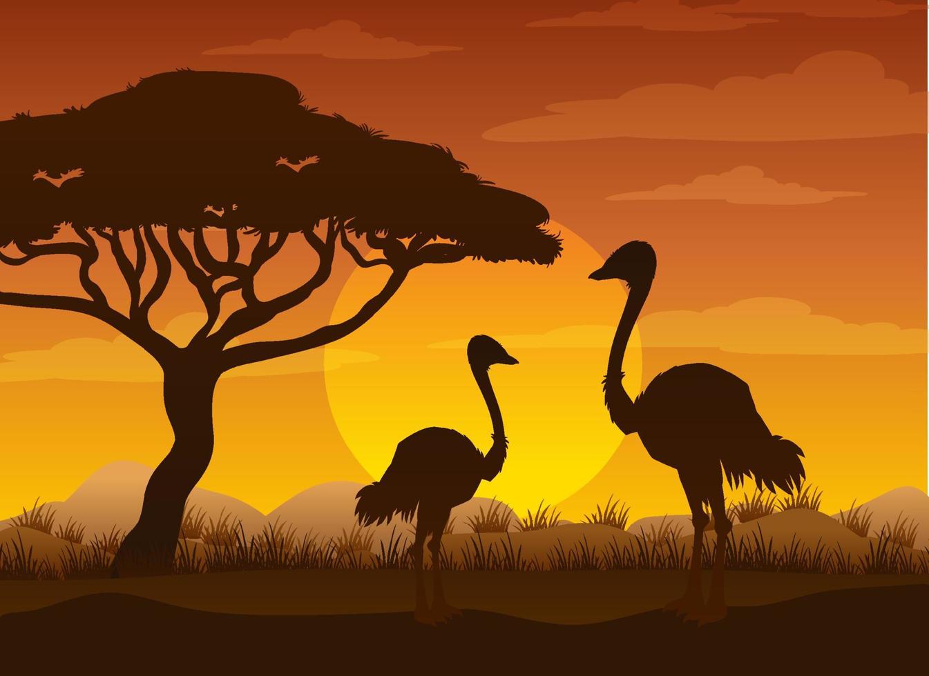 Silhouette savanna forest with wild animals vector